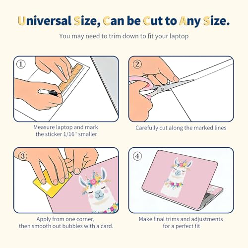 Universal Laptop Skin for 13-16 Inch Laptops,Vinyl Protective Sticker Decal,Easy DIY Trim-to-Fit for HP/Dell/MacBook,Bubble-Free & Removable,Pink Cute Alpaca - color: Pink Cute Alpaca