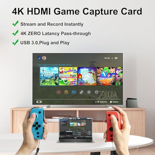 4K HDMI Capture Card USB 3.0 – 1080P 60FPS Gaming & Streaming Video Capture Card with HDMI Loop-Out, Plug & Play, Low-Latency Recording for PS5/PS4/Xbox/Switch/OBS/PC/Mac