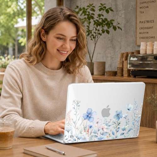 May Chen Compatible with MacBook Neo 13 inch Case 2026 Model A3404, Plastic Hard Shell,Keyboard Cover,Screen Protector,Dust Plug, for MacBook Neo 13" with A18 Pro Chip, Blue Flower - color: Blue Flower