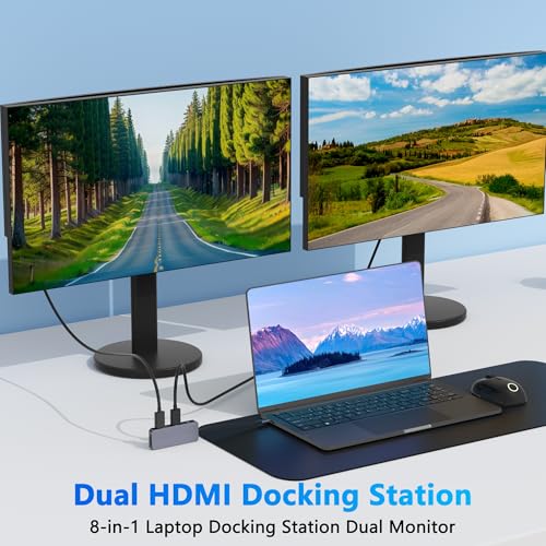 Docking Station Dual Monitor for Dell/HP/Lenovo Laptop, Dual HDMI Adapter for 2 Monitors, 8 in 1 USB C Docking Station with HD/USB/PD/SD/TF, HDMI Splitter for Dual Monitors Extended Display - style: 8 IN 1