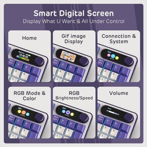 RK ROYAL KLUDGE S98 Mechanical Keyboard w/Smart Display & Knob, 96% RGB Wireless Gaming Keyboard BT/2.4G/USB-C, Hot Swappable Custom Keyboards, Software Support, Silent Computer Gaming Keyboard - color: Lavender Purple, size: Linear Silent Switch
