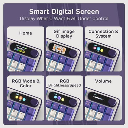 RK ROYAL KLUDGE S98 Mechanical Keyboard w/Smart Display & Knob, 96% RGB Wireless Gaming Keyboard BT/2.4G/USB-C, Hot Swappable Custom Keyboards, Software Support, Silent Computer Gaming Keyboard - color: Lavender Purple, size: Linear Silent Switch