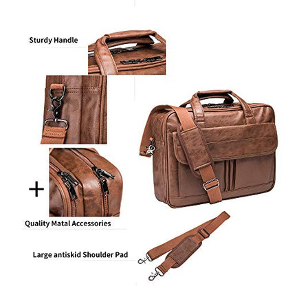 seyfocnia Men's Business Travel Briefcase Leather Handmade Messenger Bags Laptop Bag - color: Brown, size: 15.6inch