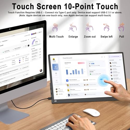 IBW 15.6" 2.8K 100Hz Portable Monitor Touchscreen, QHD 2880x1620 IPS Gaming Display, 300 Nits 100% sRGB HDR FreeSync, USB-C HDMI External Second Screen for Laptop PC Phone Switch PS5