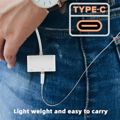 Type C USB-C to 3.5mm Audio AUX & Type-A USB2.0 OTG Female with PD Power Charge Adapter Compatible with Laptop Tablet Phone - style: USB3.0+Audio 3-in-1