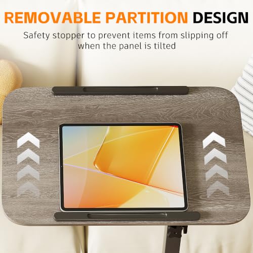 Furist Adjustable Overbed Bedside Table with Wheels Hospital Bed Table Portable Computer Stands Movable Desk Computer Table for Bed Laptop Stand for Couch - color: Oak Grey