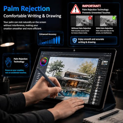 Stylus Pen for Surface Pro, 1024 Pressure, 300 Day Battery Palm Rejection | Works with Surface Pro 11/10/X/9/8/7, Laptop, Book, Go, Studio & Kobo, for Student Note-Taking & Artist Business Drawing - color: Black
