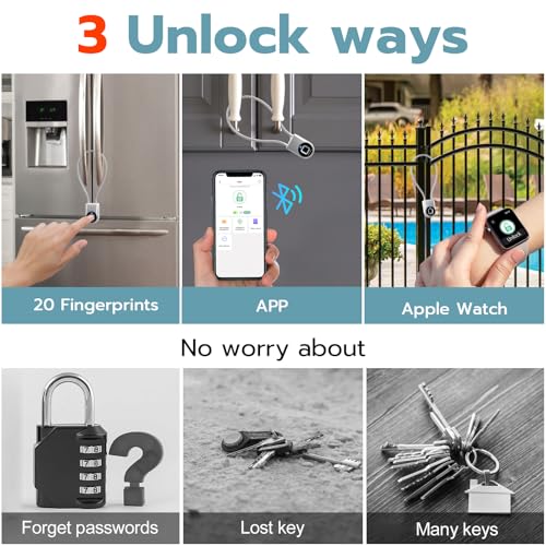 Fingerprint Cable Lock, Fridge Lock with Fingerprint Bluetooth APP Control, Smart Biometric Waterproof Child-Proof Refrigerator Locks for Kids & Adults Fridge French Door Cabinet Gate - color: Silver
