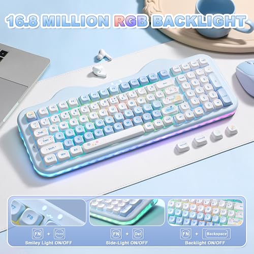 YUNZII C98 Wireless Mechanical Keyboard with Number Pad,98 Key BT5.0/2.4G/USB-C Hot Swap Gasket Mount with PBT MOA Keycaps,Custom RGB,Cute Cake Keyboard for Win/Mac (Blue, Candy Linear Switch) - color: Blue, size: Candy Linear Switch