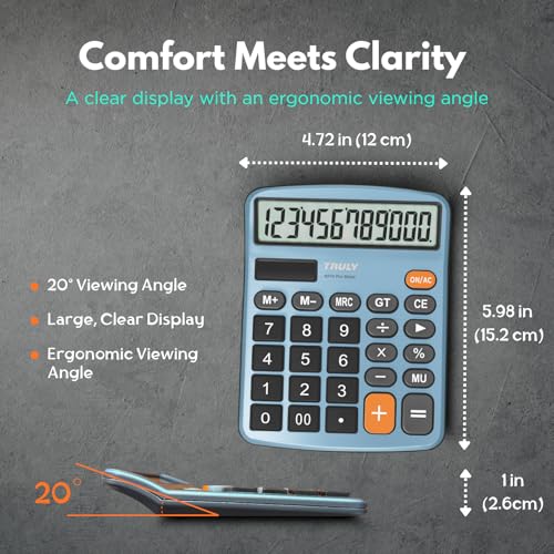 TRULY 12-Digit Desktop Calculator with Large Display, Big Buttons, Dual Power (Solar + Battery), Metal Finish, Ideal for Office, Home, School – 837A Pro Light Blue - color: Light Blue