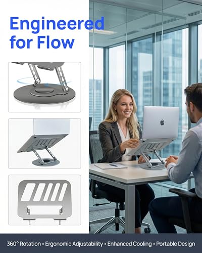 Compatible 360° Rotating Adjustable Laptop Stand, Fully Foldable Dual Rotary Shaft Laptop Riser Portable Standing Desk, Fits MacBook & All 10-15 Inch Laptops - Grey - color: Grey, size: 9.06 IN