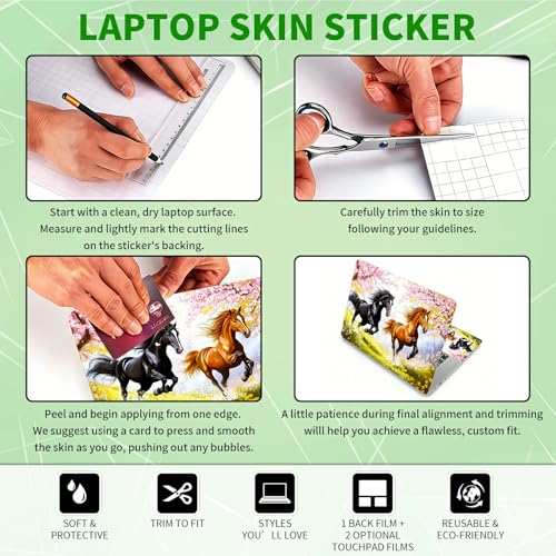 Laptop Skin Sticker Decal, Universal Protective Cover Fit 12 13 14 15.6 Inch Notebook, Reusable Water-Resistant Vinyl Decal w/ 2 Wrist Pads for Business Travel Office, Black Yellow Horse - color: Black Yellow Horse