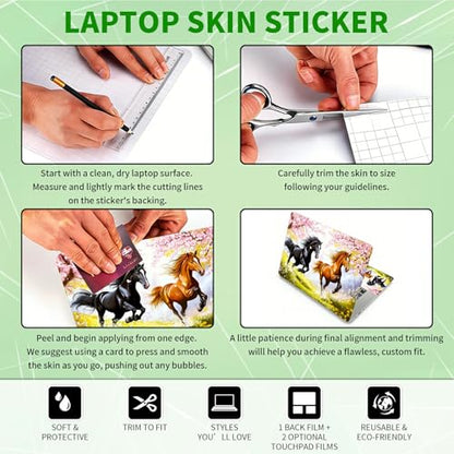 Laptop Skin Sticker Decal, Universal Protective Cover Fit 12 13 14 15.6 Inch Notebook, Reusable Water-Resistant Vinyl Decal w/ 2 Wrist Pads for Business Travel Office, Black Yellow Horse - color: Black Yellow Horse
