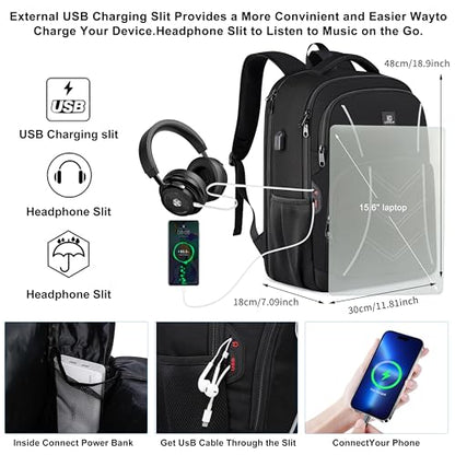 CAFELE TSA Friendly Flight Approved Business Backpack, Water-resistant Lightweight School Rucksack, Durable Large Weekender Bag Daypack (Black, 17.3 Inch) - color: Black