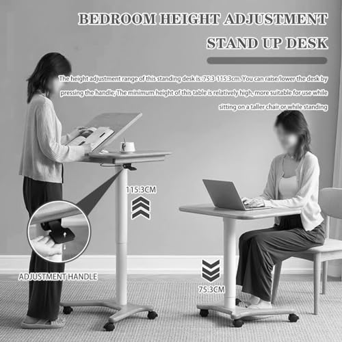 Sit Stand Hospital Workstation, Height Adjustment Stand Up Desk, Flipped Mobile Podium, Sofa Side Table with Rollers(Brown) - color: Brown