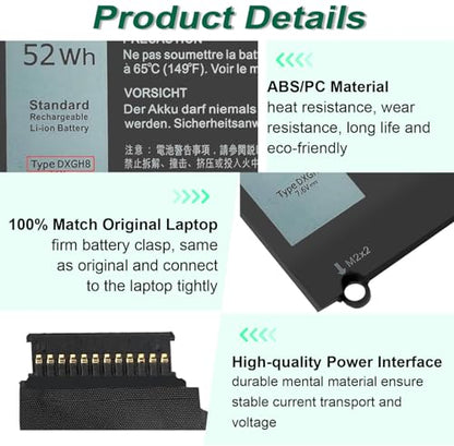 DXGH8 7.6V 52Wh Battery for Dell XPS 13 9370 9380 2019 Inspiron 13 7390 7391 2-in-1 5390 5391 7490 Latitude 3301 E3301 Vostro 5390 5391 Series 0H754V H754V G8VCF G8VCF6C HK6N5 P113G001 P82G P82G001 - size: 10.13*3.88*0.18inch