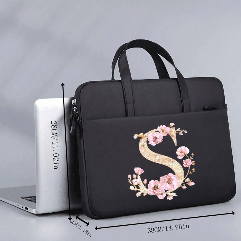 Computer Bag For Men & Women, With Initial Laptop Bag,14/15inches Messenger bag For Office、Business、Travel、School - color: Bk-s