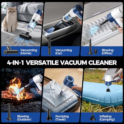Car Vacuum/Air Duster Portable Cordless - 16000PA High Power Handheld Vacuum with 85,000RPM Brushless Motor, 4-in-1 Rechargeable Mini Vacuum & Blower & Pump for Car Detailing, Home, Office, Pet Hair