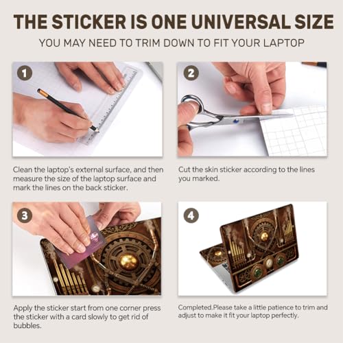 3Pcs Laptop Skin Sticker Decal Steampunk Motherboard PVC Laptop Sticker Fits for 12-16 Inch Notebook Waterproof Scratch Proof Universal Notebook PC Personalized Protector Gift - color: dark brown