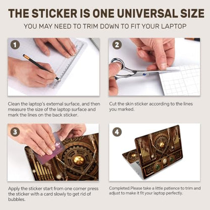 3Pcs Laptop Skin Sticker Decal Steampunk Motherboard PVC Laptop Sticker Fits for 12-16 Inch Notebook Waterproof Scratch Proof Universal Notebook PC Personalized Protector Gift - color: dark brown