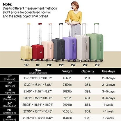 mixi Luggage Suitcase with Spinner Wheels, Hardside Rolling Suitcase PC with Cover & TSA Lock Lightweight Travel Case 24in Checked in, Lark Yellow - color: Lark Yellow, size: 24in Checked in