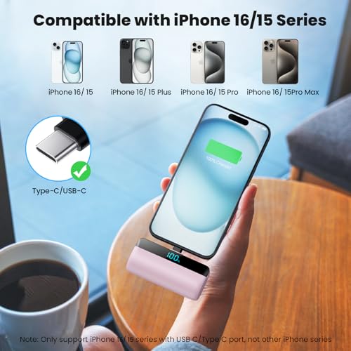 [2-Pack]Mini Portable Charger for iPhone 17/16/15,Upgraded 5500mAh PD Fast Charging USB C Power Bank,Travel Essentials Battery Pack for iPhone 17/17 Pro Max/Air/16/15 Series Galaxy Android-Pink+White - color: Pink+White
