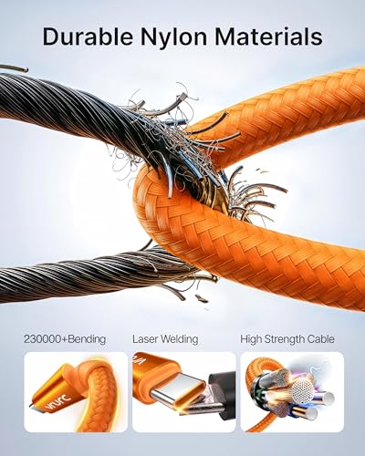 VRURC Ultra 240W Fast Charging USB C Cable with LED Digital Display,3.3ft | Smart Display,Battery Protection,Nylon Braided,Compatible with MacBook,iPad Pro,Laptops,iPhone 17/16/15,Galaxy S26/S25 - color: Orange