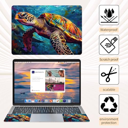 Laptop Skin Sticker 3-Piece Set,Colorful Sea Turtles | Trim-to-fit 3-piece vinyl set with one 15 x 10.6 in lid skin and two palm-rest decals for many 12-15.6 in laptops - color: Colorful Sea Turtles
