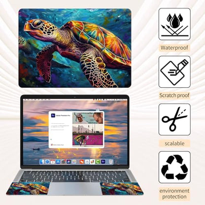 Laptop Skin Sticker 3-Piece Set,Colorful Sea Turtles | Trim-to-fit 3-piece vinyl set with one 15 x 10.6 in lid skin and two palm-rest decals for many 12-15.6 in laptops - color: Colorful Sea Turtles
