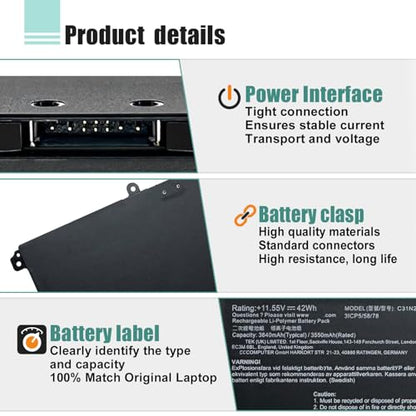 C31N2201 Laptop Battery Replacement for ASUS Vivobook 15 X1504VA X1504ZA F1504ZA Go 15 E1504FA E1504GA 14 OLED X1405VA 16 M1605YA 14X X1403VA 15X M3504YA 16X M3604YA Series 42Wh 3640mAh - size: 10.03*3.38*0.27inch C31N2201