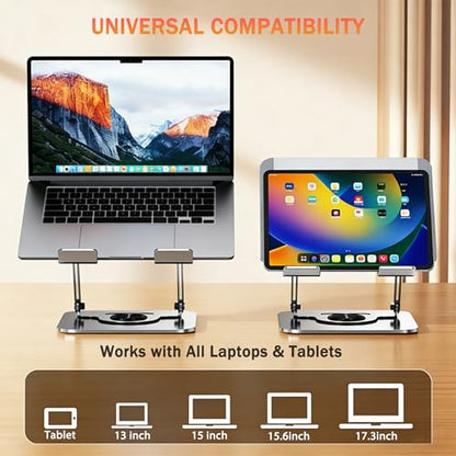 360°Rotating Laptop Stand, Ergonomic Adjustable Foldable Notebook Riser, Metal Computer Holder Compatible with 10-17.3" Laptops, Desktop Printer Stand, for Home & Office (Pink) - color: Pink