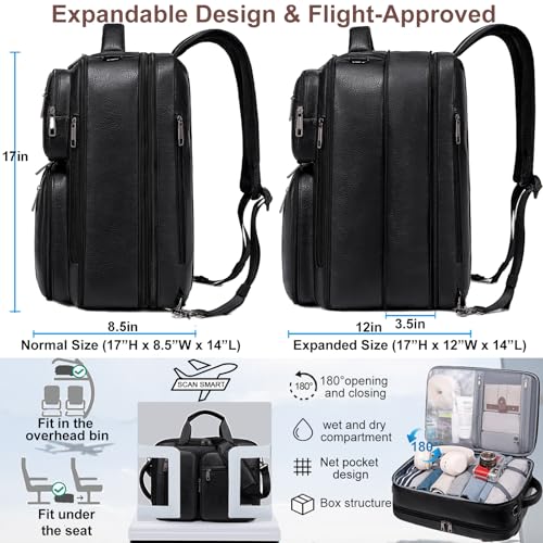 weiatas 3-in-1 Vegan Leather Convertible Laptop Bag for Men Women, Expandable Travel Backpack Work Briefcase Messenger Bag | Convertible - color: Black