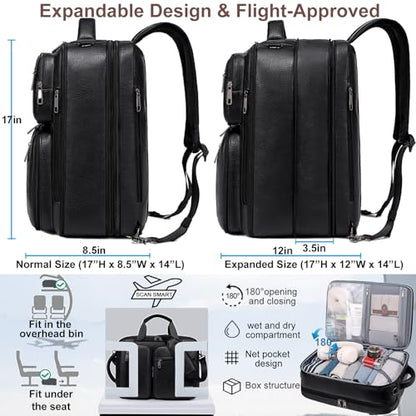 weiatas 3-in-1 Vegan Leather Convertible Laptop Bag for Men Women, Expandable Travel Backpack Work Briefcase Messenger Bag | Convertible - color: Black