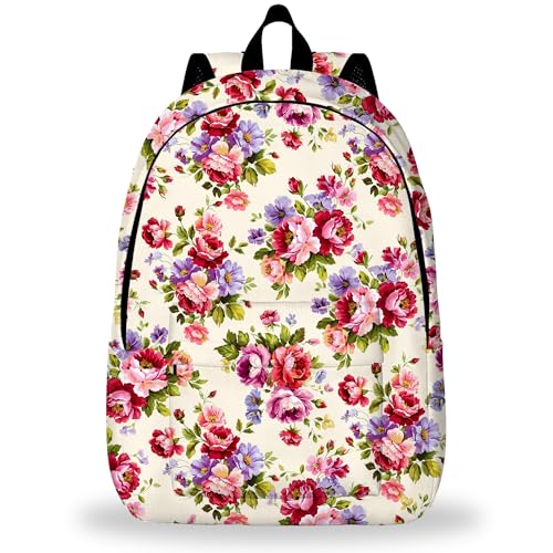 Laptop Backpack for Women - Durable Lightweight 17 Inch Laptop Backpack with 1 Main Compartment，Waterproof Casual Daypack Travel Backpack for Men - color: Beige Flower, size: 17inch