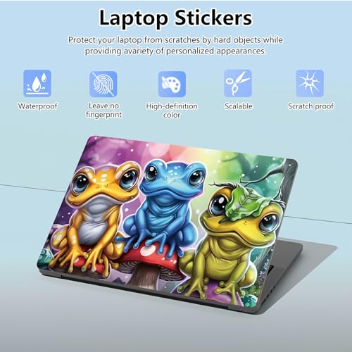 Universal Laptop Skin Sticker with 2 Wrist Pad Skins, Waterproof Scratch Resistant Vinyl Laptop Cover Decal, Cut to Fit for 11–15.6 Inch MacBook HP Dell Lenovo, Color Frogs - color: Color Frogs