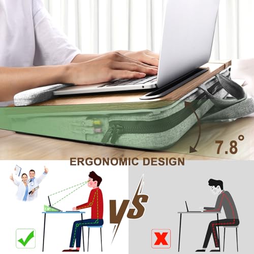 Lap Desk Laptop Bed Table: Home Office Portable Computer Lapdesk with Soft Pillow Cushion and Storage Bag - Wood Wide Writing Padded Tray for Work Gaming on Couch Fits up to 15.6 Inch
