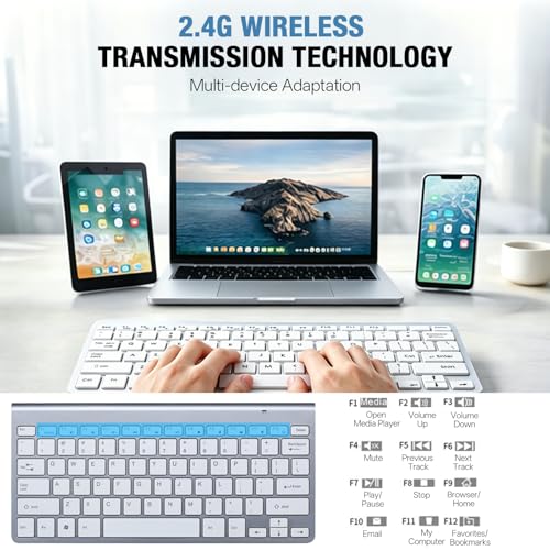 Wireless Keyboard, 78 Keys 2.4G Bluetooth Thin Lightweight Silent Keyboard for Laptop/PC/Tablet/Desktop/Smart TV - color: Silver