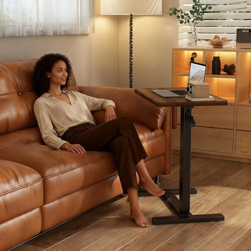 Overbed Bedside Table with Wheels Hospital Bedside Desk,Brown | Adjustable Hospital & Home Use Bed Table Rolling Laptop Table Mobile Standing Desk Rolling Computer Cart Over Bed Tray Table - color: Brown1, size: 27.6 inches