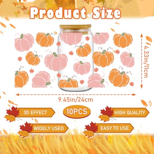 Rngmsi Fall UV DTF Stickers - 10 Sheets Pink Autumn UV DTF Cup Wraps for 16 oz Glass, Pumpkin Car Maple Leaf Drinking Rub on Transfer Stickers, Waterproof Uvdtf Decals for Water Bottle DIY Fall Crafts - style: Fall Pumpkin