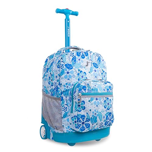 J World Sunrise Kids Rolling Backpack with Wheels for Girls Boys, Roller Bookbag for School, 18 x 13 x 9 Inches, Blue Vine - color: Blue Vine