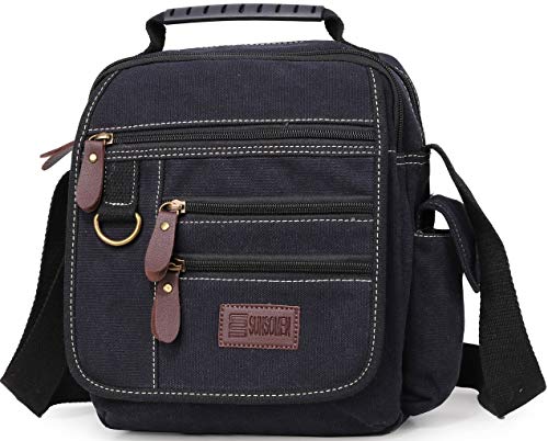 Mens bag Canvas Shoulder Bag Small Messenger Crossbody Bag Work Bag Vintage Multi-function - color: Black