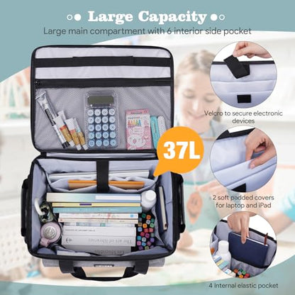 INSMEER Rolling Teacher Bag with Wheels,Wheeled Teacher Tote Bag with Insulated Lunch Bag,with Padded Laptop Compartment - color: Grey