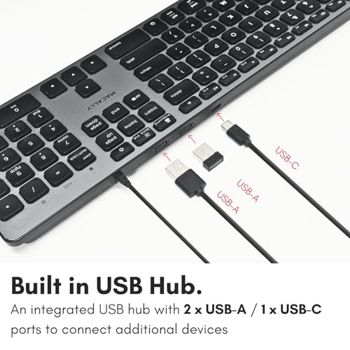 Macally Wired Keyboard for Mac with USB Hub (2X USB-A / 1x USB-C) - Compatible Backlit Apple Keyboard with Dual Interface - Auto OS Detection for Mac, MacBook Pro/Air, iMac, PC, Android, iPad, iOS - color: Space Gray