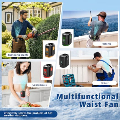 Portable Fan,120-Speed Adjustable Waist Clip Fan Turbo Cooling, Rechargeable Clip-On Personal Fan with LED flashlight,for Outdoor,Travel,Camping - color: Black