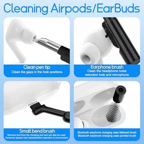 32-in-1 Keyboard Cleaning Kit iPhone Charging Port Speaker Cleaner | Multifunction Clean Tools for Airpods iPad MacBook Keyboard Earbuds Camera Computer Laptop Screen Electronics (Black) - color: Black