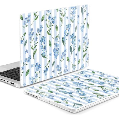 MEEgoodo Compatible with MacBook Pro 14 inch Case(M5/M4/M3/M2/M1)Pro/Max 2026 2025 2024 2023 2021,Fit Model A3427/A3426/A3434/A3112/A3401/A3185/A2918/A2992/A2779/A2442, Blue Watercolor Flowers&Stripes - color: Blue Watercolor Flowers&Stripes