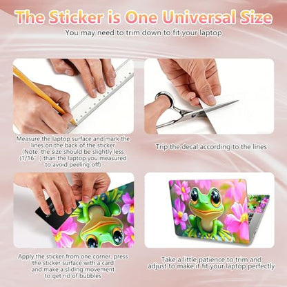 Laptop Skin Sticker Decal 12" 13" 13.3" 14" 15" 15.6",Waterproof Scratch Resistant Vinyl,Reusable Easy to Apply,for MacBook HP Dell Notebooks Netbooks Laptop,2 Wrist Pads,Flower Cute Frog - color: Flower Cute Frog