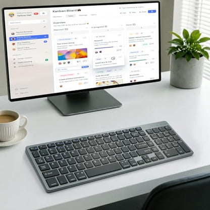 Wireless Keyboard,Bluetooth and 2.4G USB Wireless Keyboard,Rechargeable Slim Quiet Typing Keyboard for Mac/Windows -Space Grey