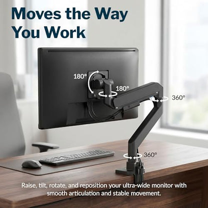 Vari Ultra-Wide Monitor Arm – VESA Compatible Monitor Mount for Flat & Curved Screens 57” & 59.4 lbs – Adjustable Arm with Tilt, Swivel, Rotation & Cable Management - size: Ultra-Wide Monitor Arm