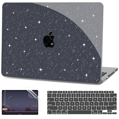 G JGOO for MacBook Air 13 inch Case 2021 2020-2018 M1 A2337 A2179 A1932 | Glitter Protective Plastic Hard Shell for MacBook Air 13.3 inch Case + Keyboard Cover + Screen Protector, Sparkly Black - color: Black